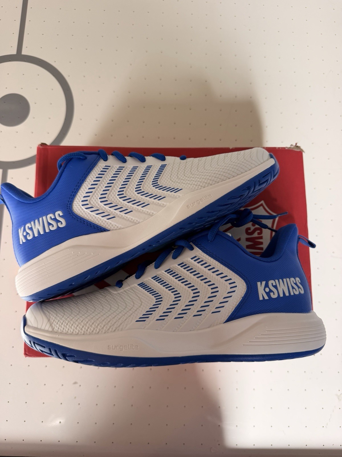 K-Swiss Men’s Ultrashot Light Tennis Shoes White and Dazzling Blue