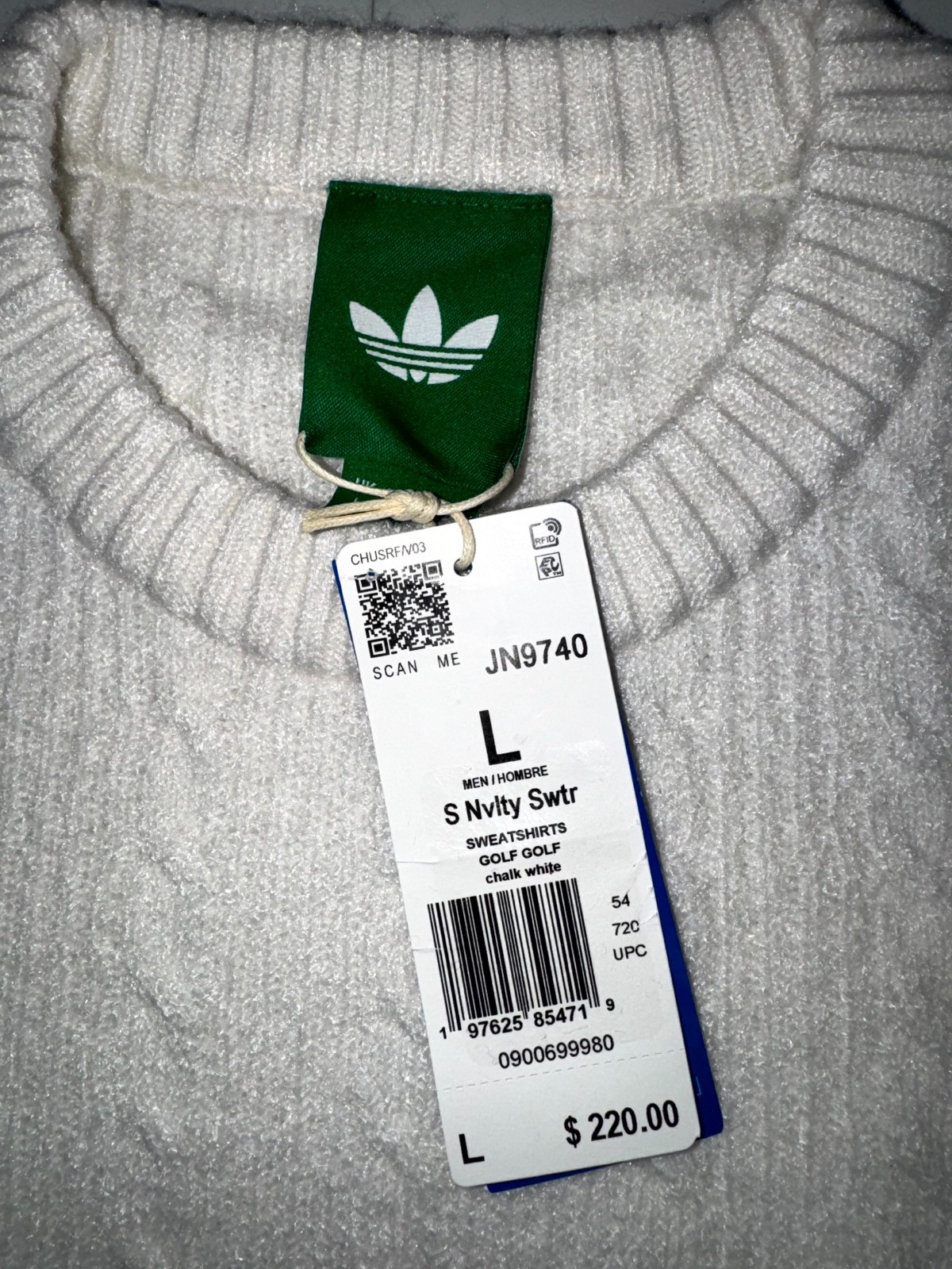Adidas Originals Cableknit Golf Sweater Men’s Large Chalk White Crewneck JN9740