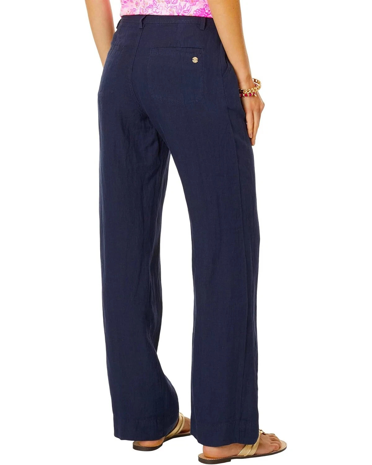LILLY PULITZER NWT $148 Breeta 100% Linen Trousers Casual Pants in Navy Size 4