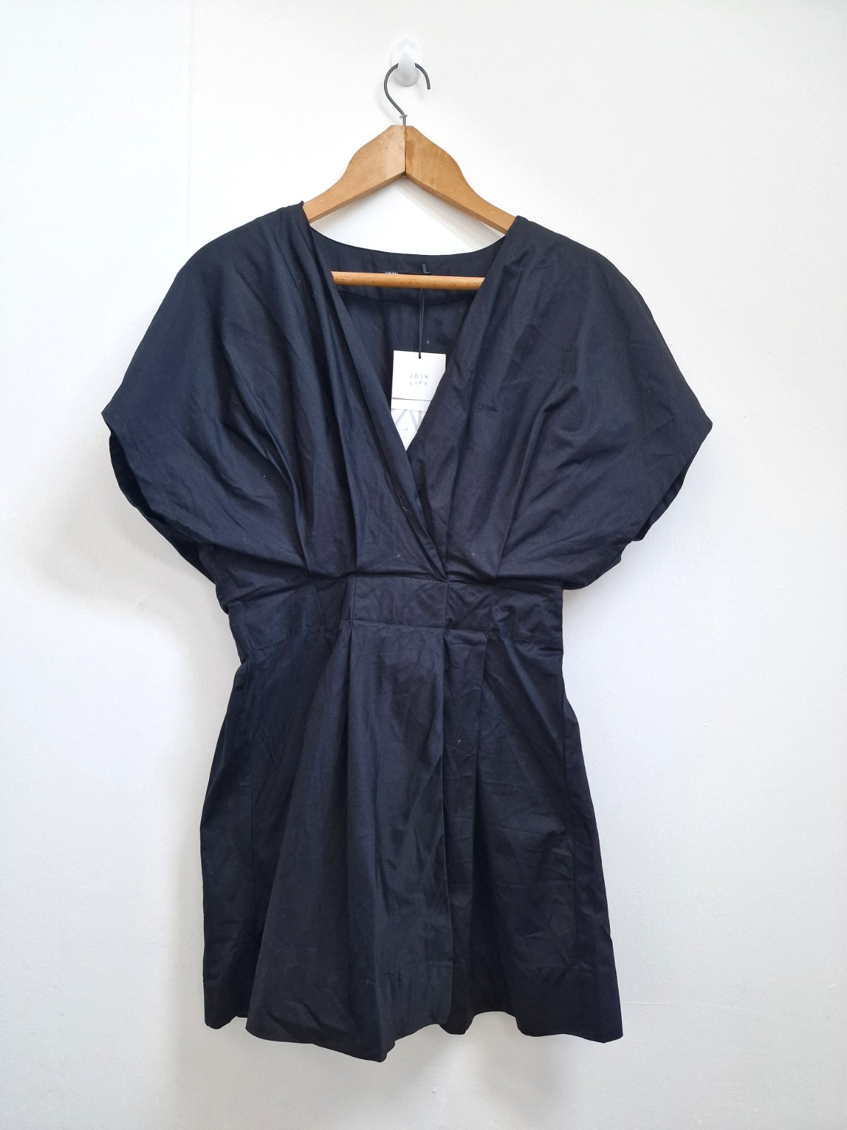 Zara Poplin Dress BNWT Size M Structured Mini Dress Black Tie Formal Spring