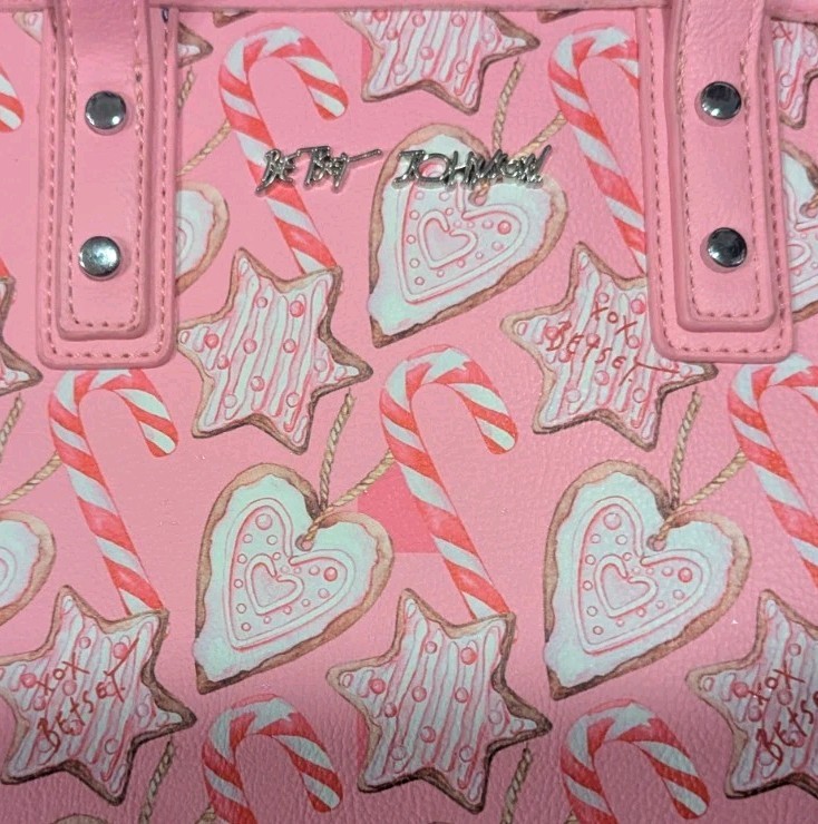 RARE Betsey Johnson XO Piper Cookie Candy Cane Pink Holiday Tote Bag Purse