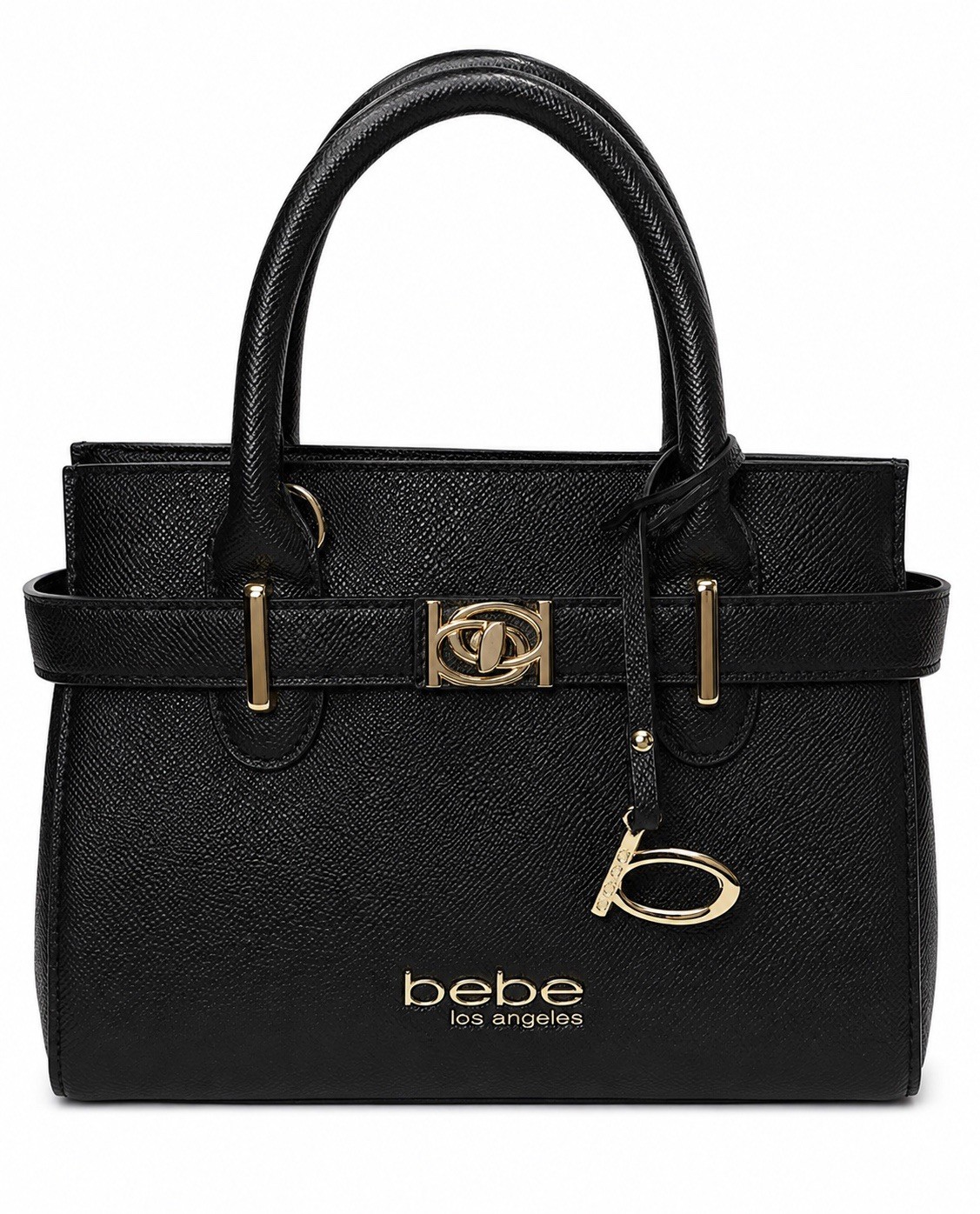 BEBE Evie Satchel Black Faux Leather Top Handle Crossbody NWT