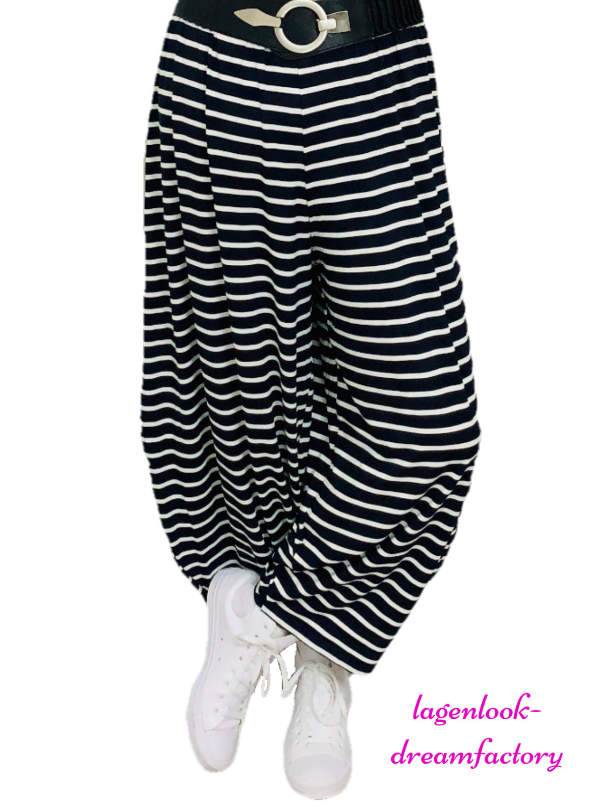 MYO Lagenlook Oversized JERSEY BALLOON TROUSERS STRIPE NAVY 44 46 48 50 52 54 56