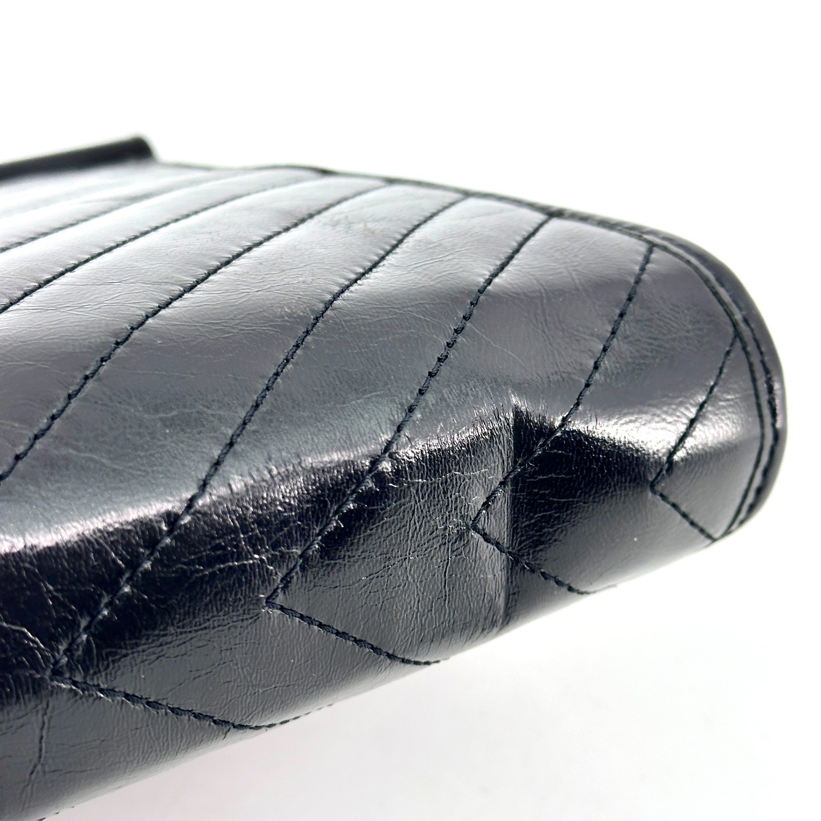 Yves Saint Laurent Black Leather Clutch Bag V stitch YSL Purse Vintage Authentic