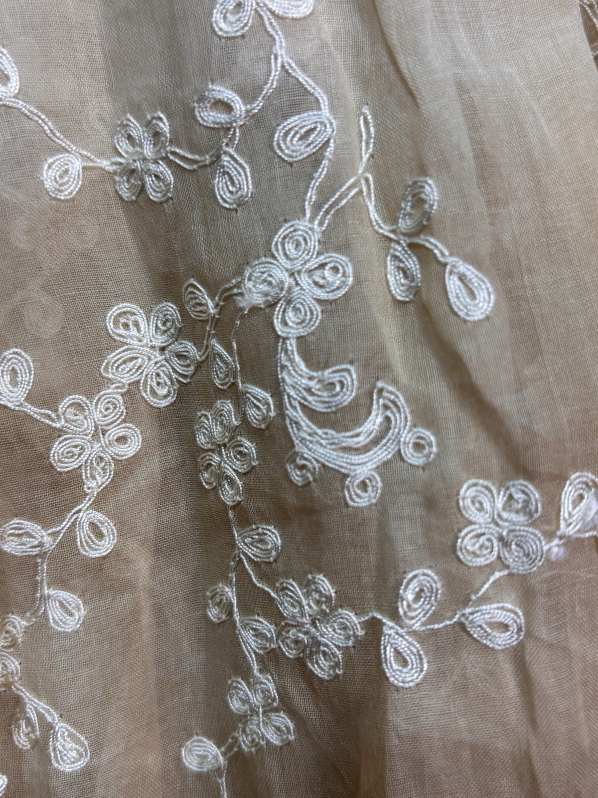 Post 1930s Sheer Organdy Party Dress Formal Embroidered Tea Gown Talon Side Zip