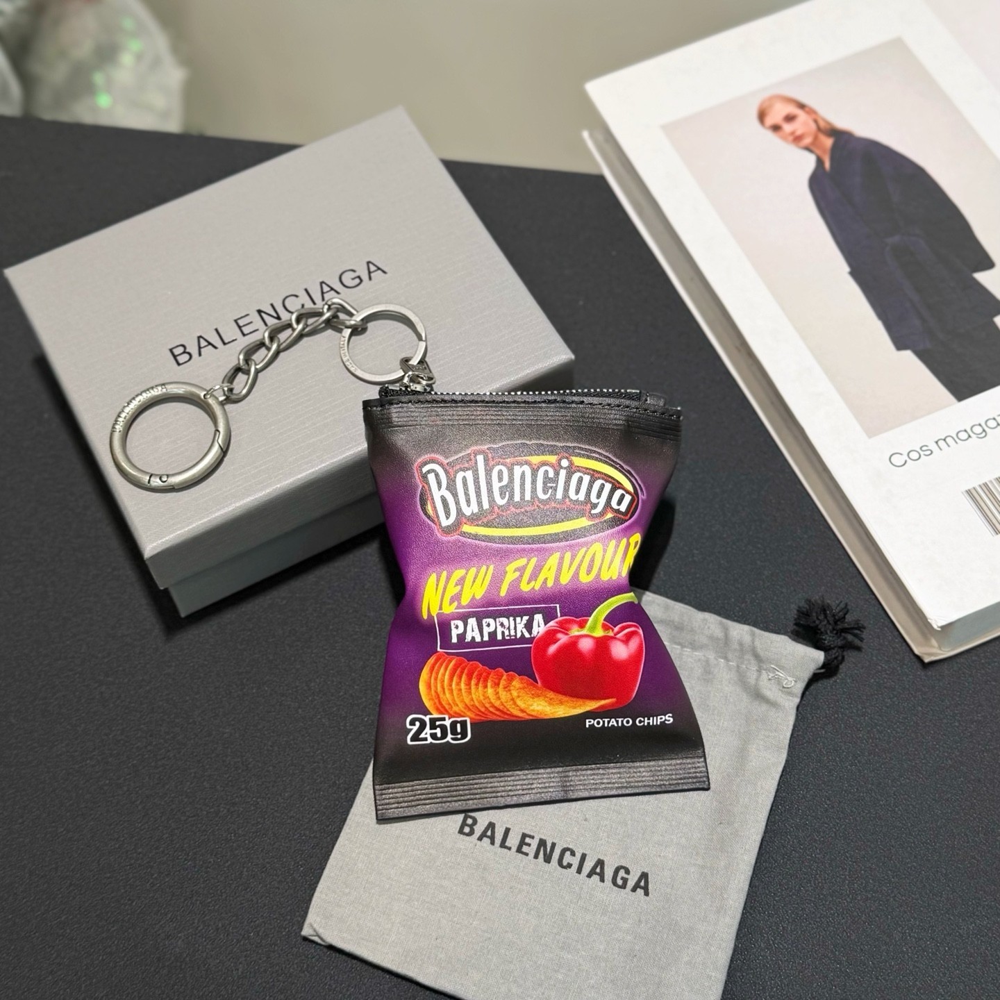 Balenciaga Luxury Potato Chips Bag Charm Purple Paprika Coin Pouch W/ Box