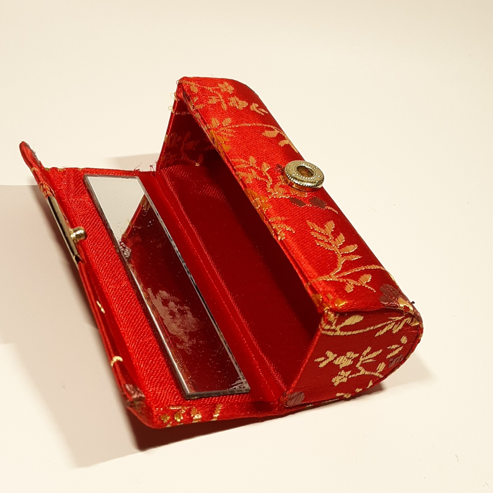 VINTAGE COSMETIC PURSE ACCESSORY SET RED SILK ORIENTAL PRINT + Lipstick Holder