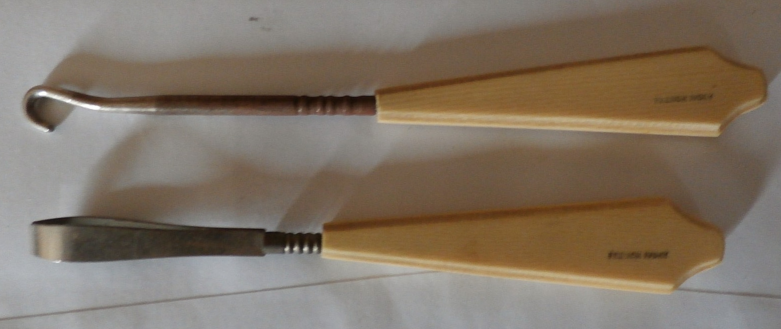 2 VINTAGE FRENCH IVORY CELLULOID BUTTON HOOKS