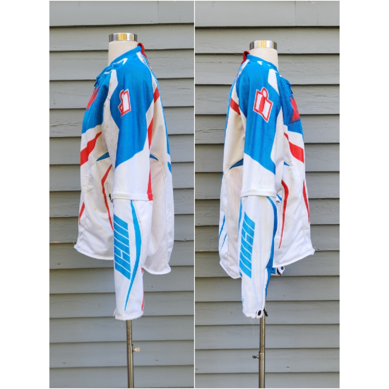 Icon Hooligan Street Jersey Jacket Blue White Red Padded Moto Racing Mens XL