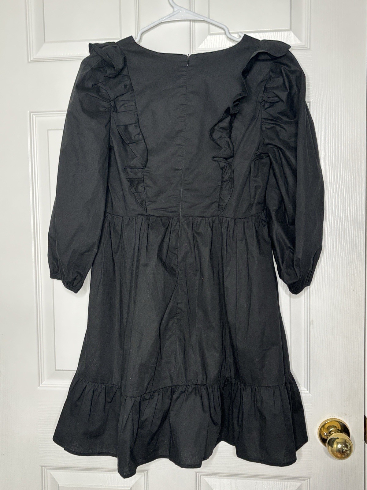 Karlie Poplin Ruffle Tier Black V-Neck Mini Minimalist Whimsigoth Dress Size S