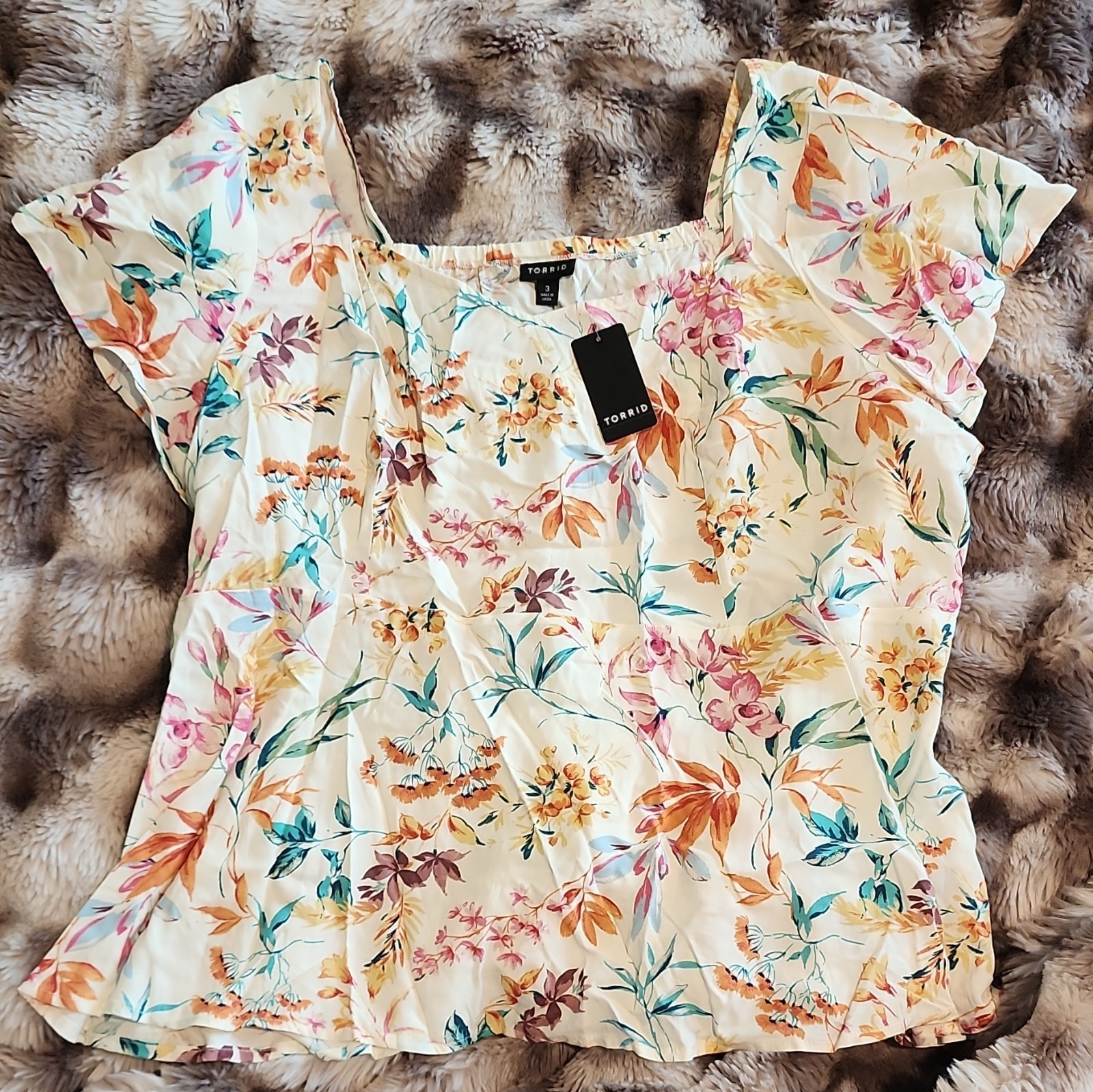 Torrid Floral Square Neck Short Sleeve Rayon Blouse Plus 3XL NWT