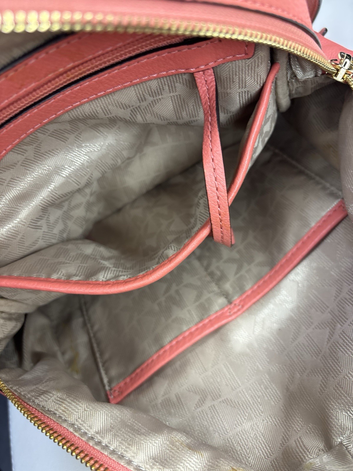 Michael Kors Women’s Medium Backpack Purse In Peach Soft Leather With Gold Studs