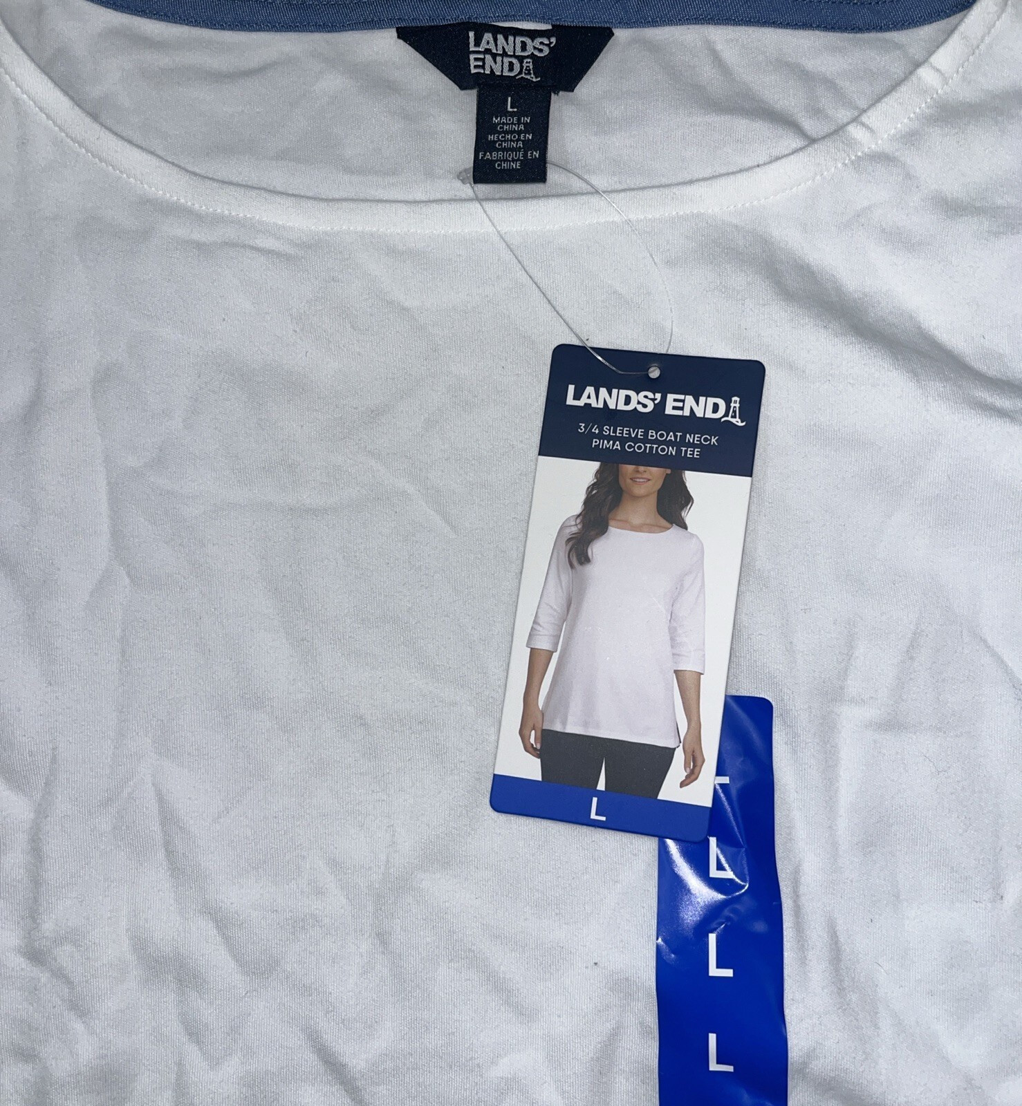 Lands’ End 3/4 Sleeve Boat Neck Pima Cotton Tee