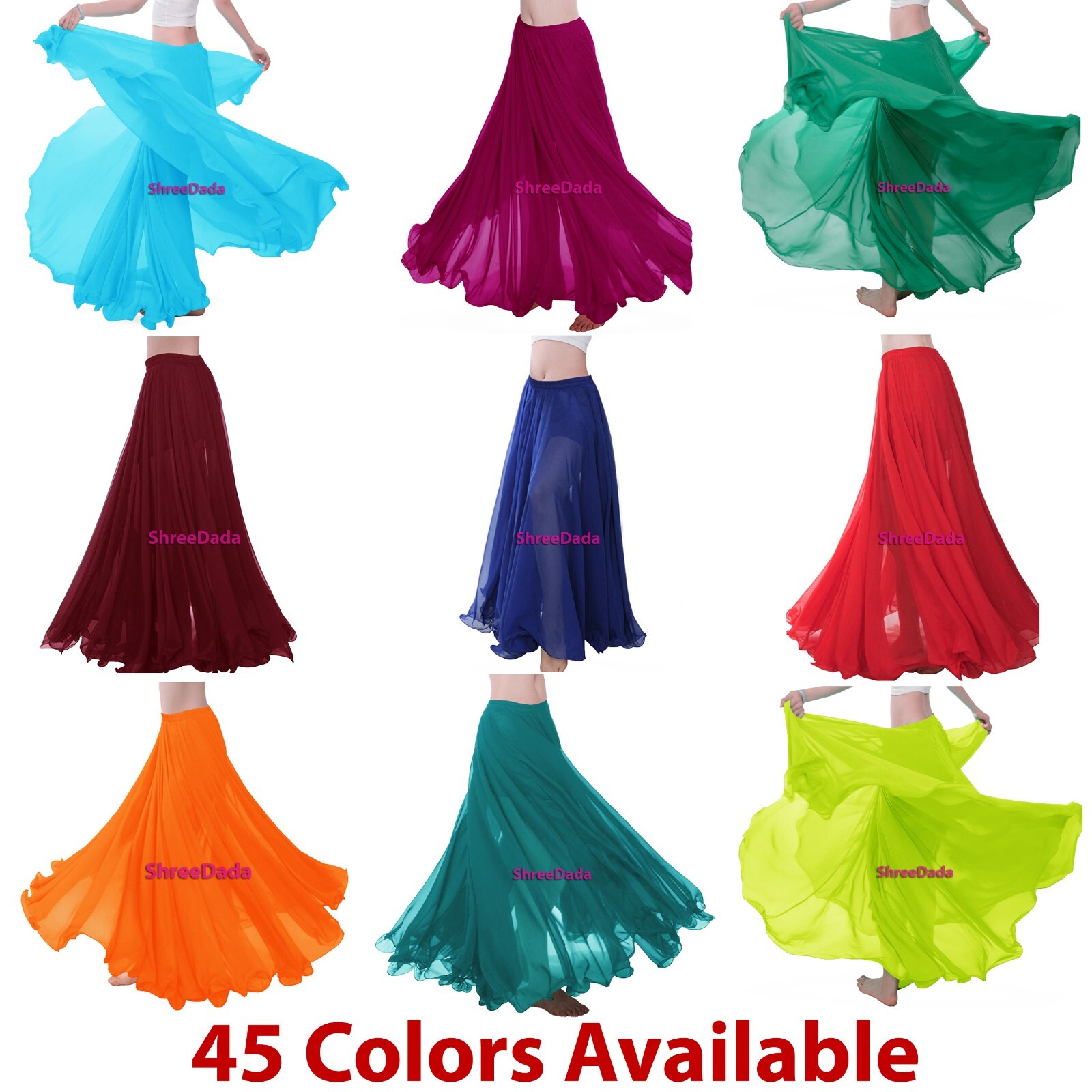 360 Degree Chiffon Full Circle Skirt Belly Dance Jupe Tribal 9 Yard Flamenco