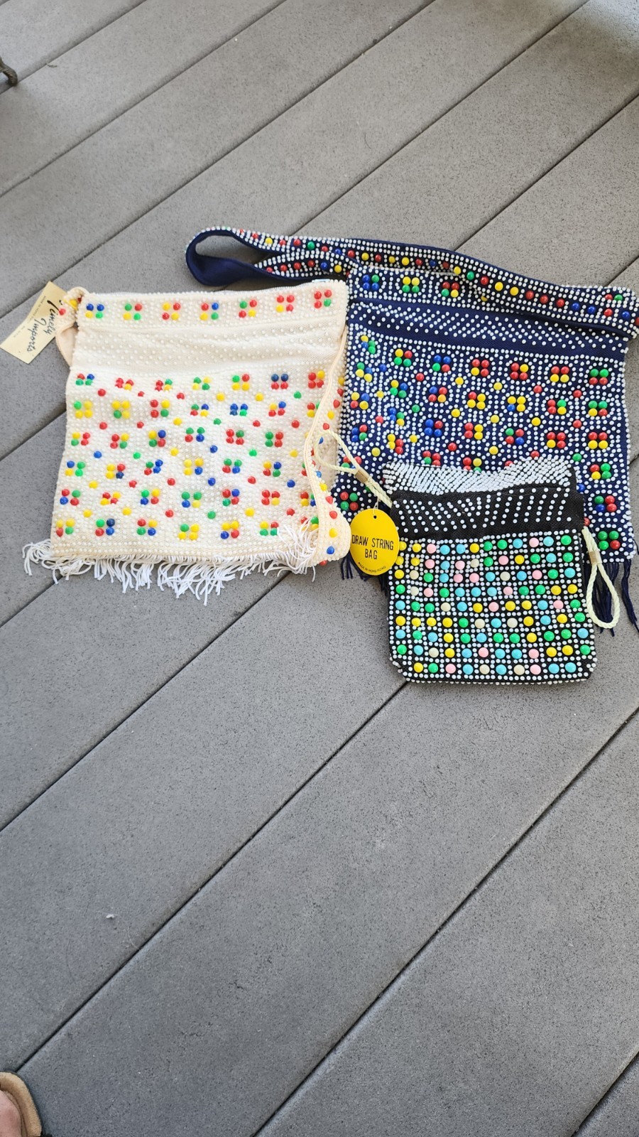 Vintage 70s Candy Dot Beaded Fringe Purse Crossbody Bag Rainbow Disco MINT