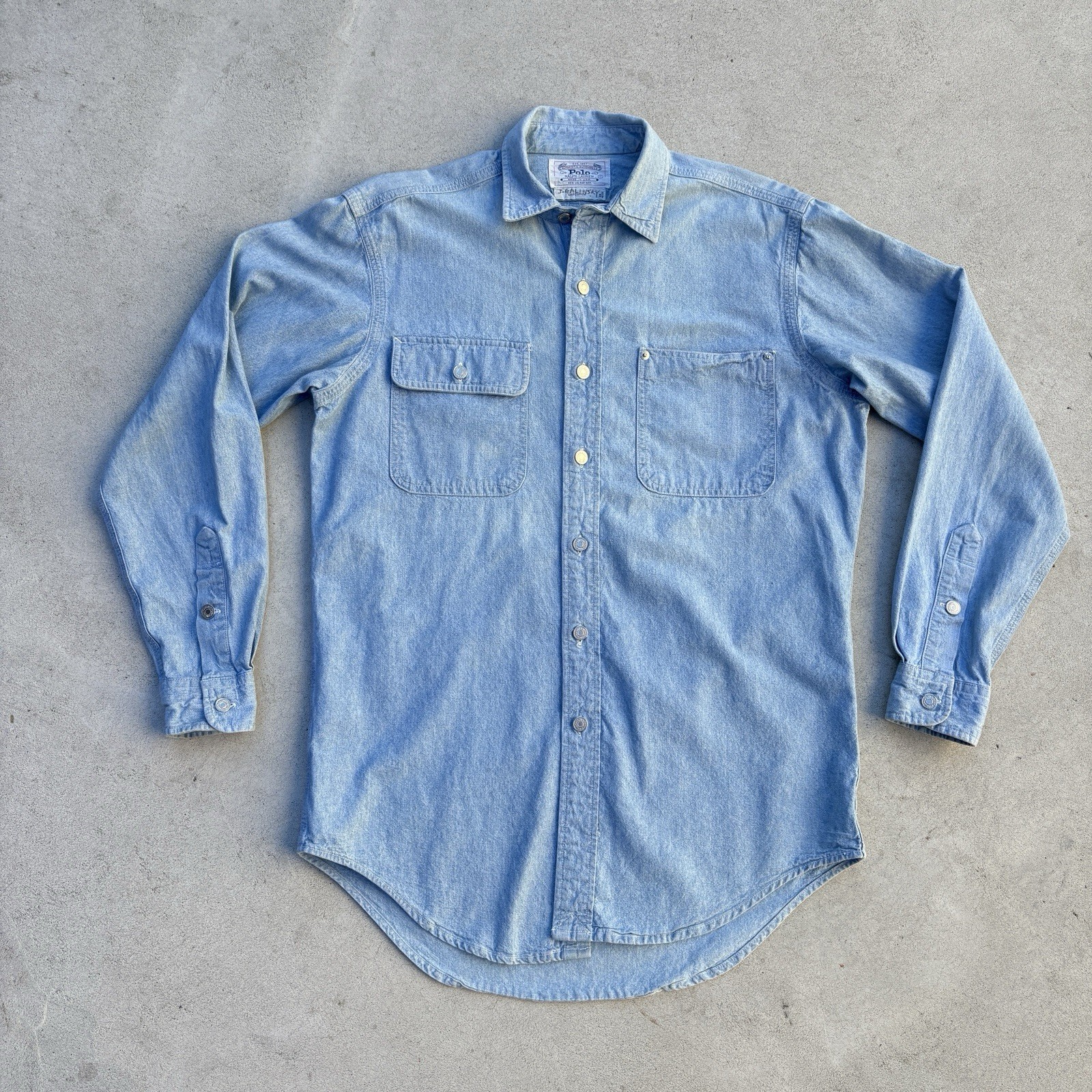 VTG Polo Ralph Lauren Authentic Dungarees Small 80s Workwear Wash Denim Shirt