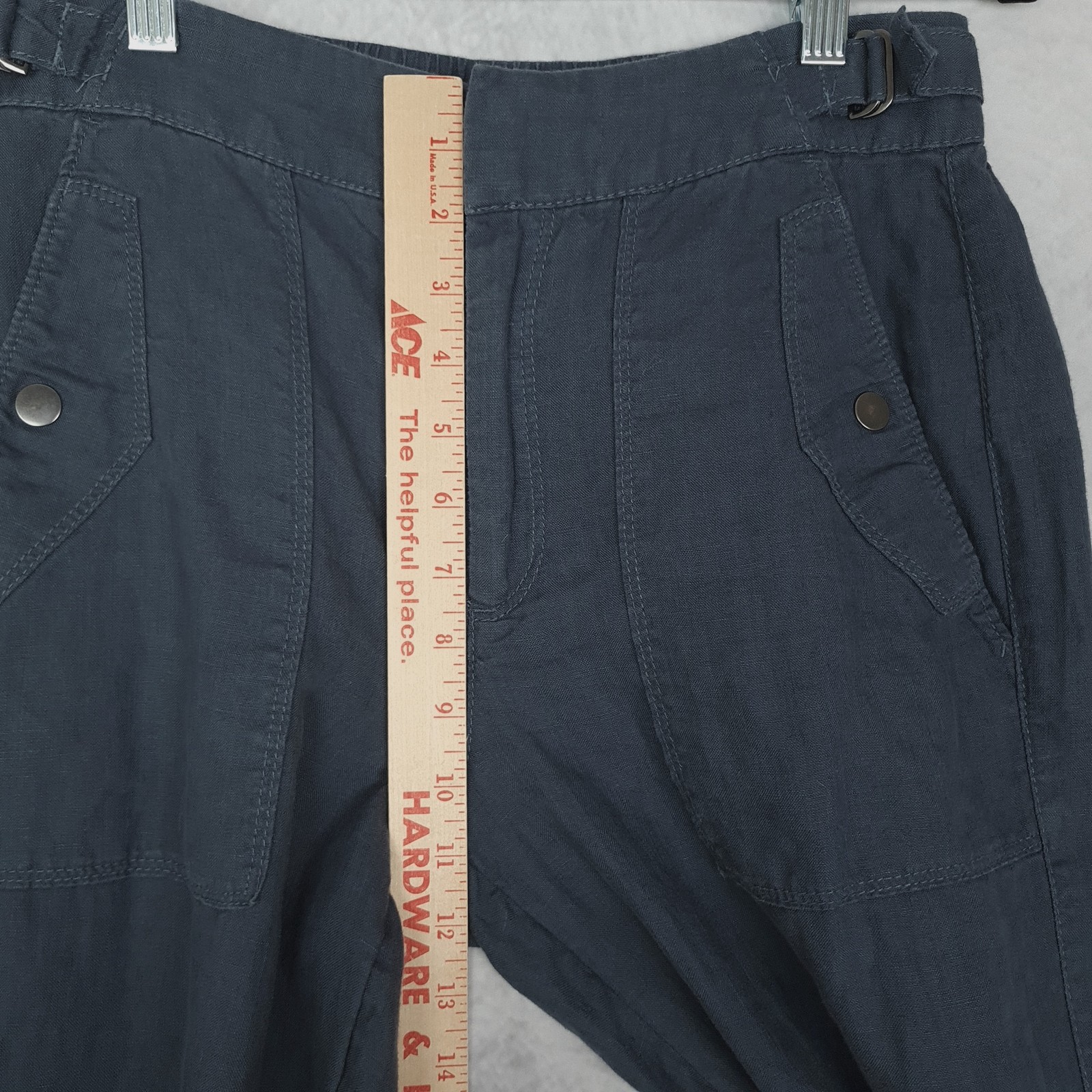Athleta Pants Womens 2 Blue Linen Cropped Adjustable Waist Tabs Casual Summer