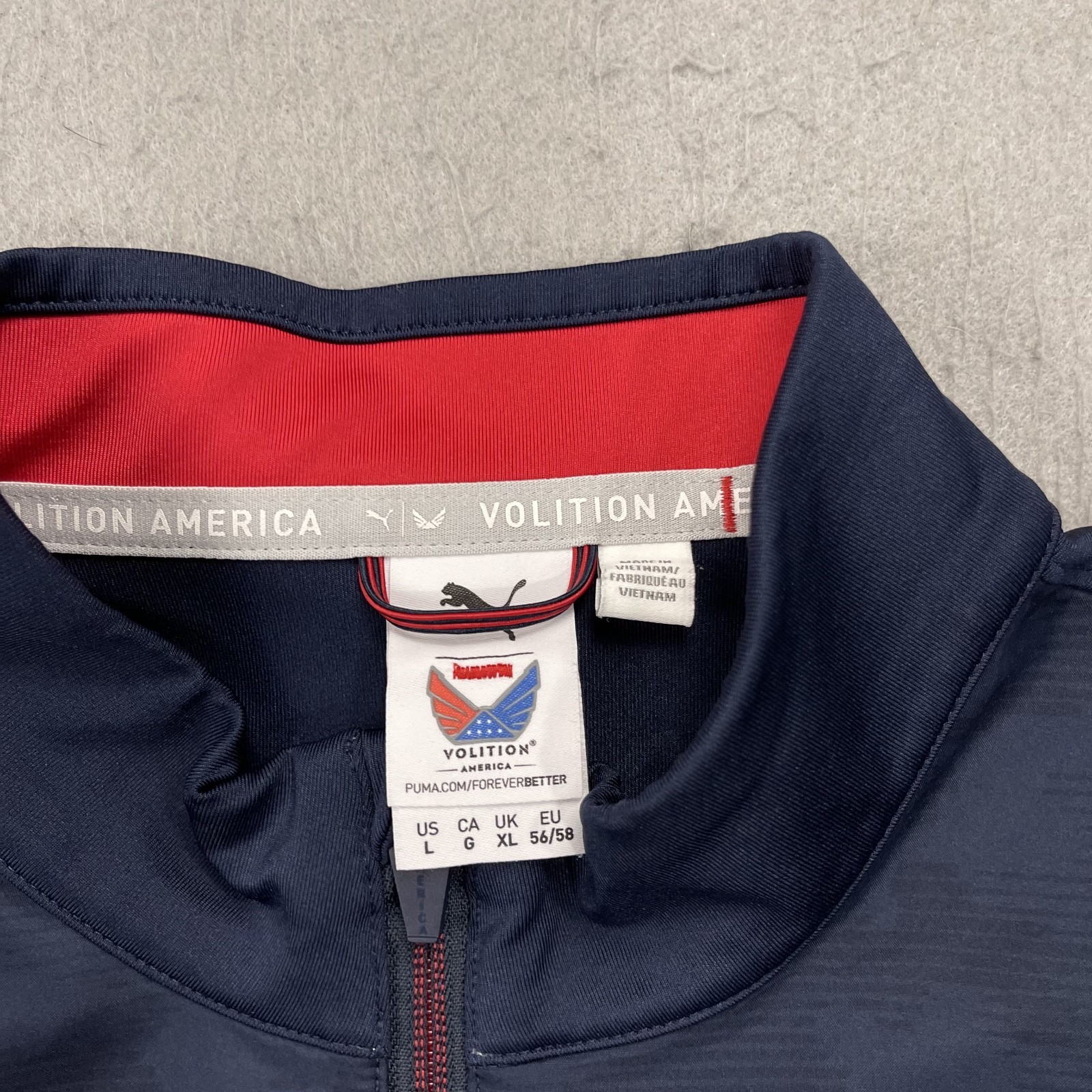 Puma Volition Golf Jacket Mens Large Blue Flag 1/4 Quarter Zip Cobra Logo Tour
