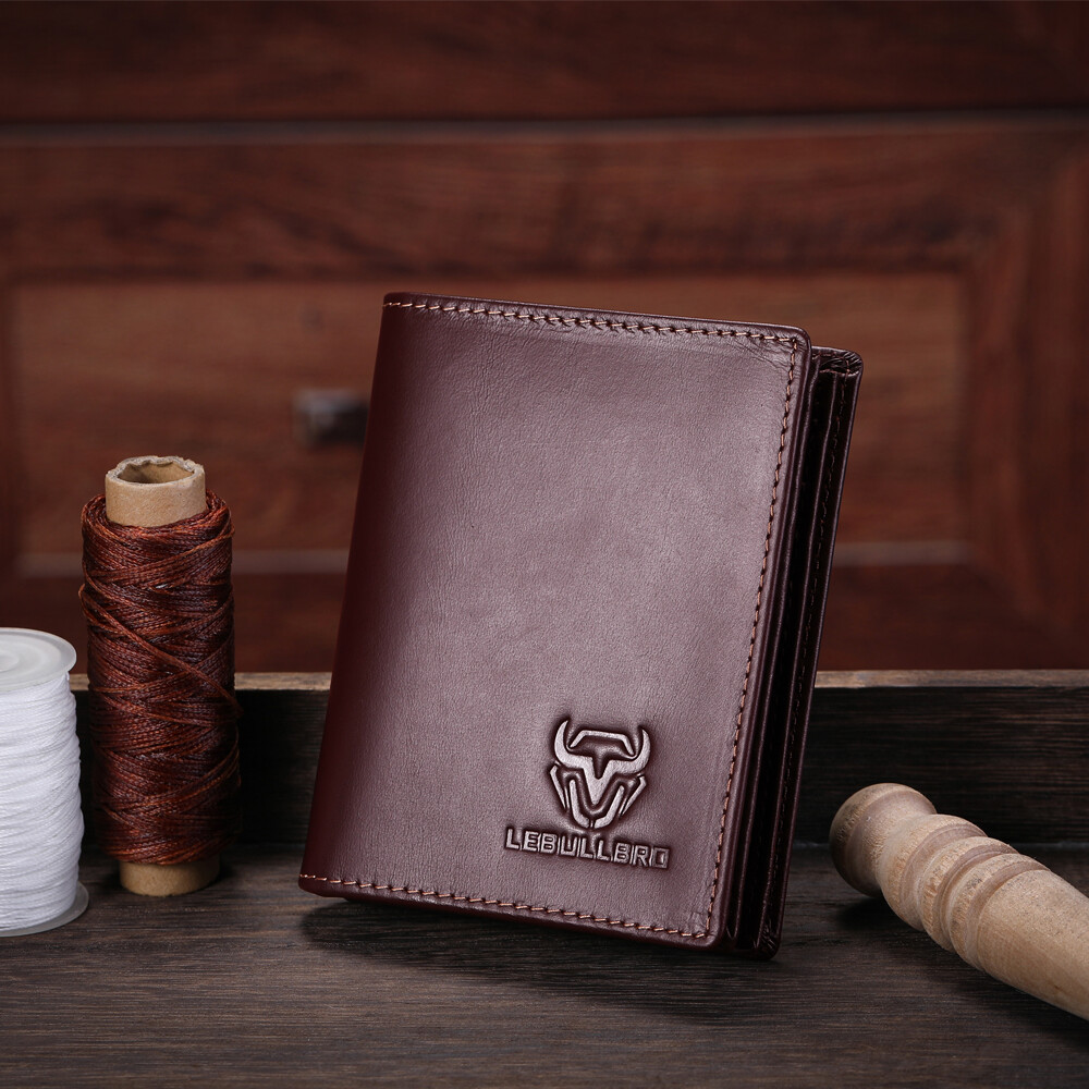 Mens Cowhide Leather Wallet RFID Blocking ID Card Holder Coin Purse Thicken New