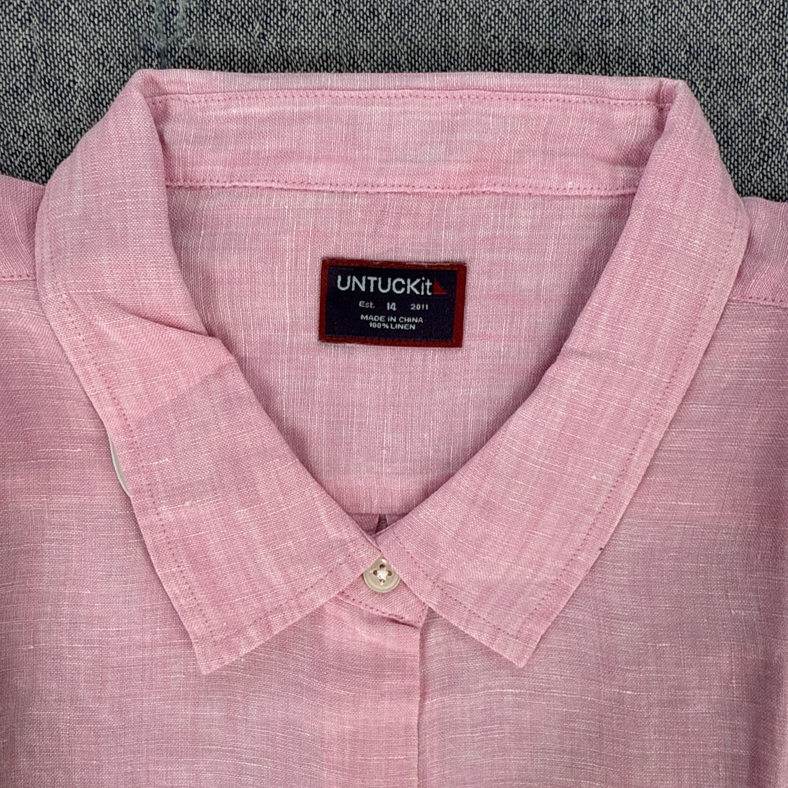 UNTUCKit Blush Pink Womens Long Sleeve Button Up Shirt 100% Linen – Size 14 NEW