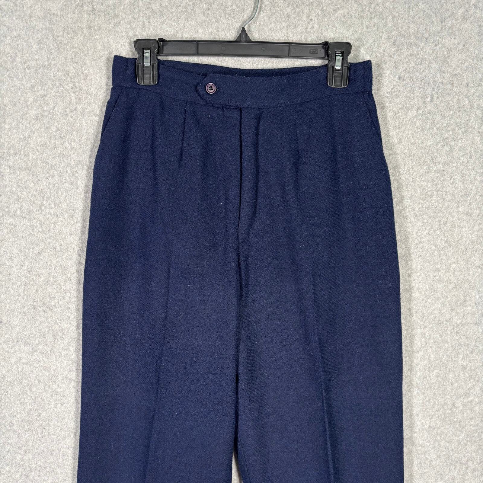 Vintage Pleated Wool High Rise Pants Womens 11 12 Navy Trousers Lined Slacks