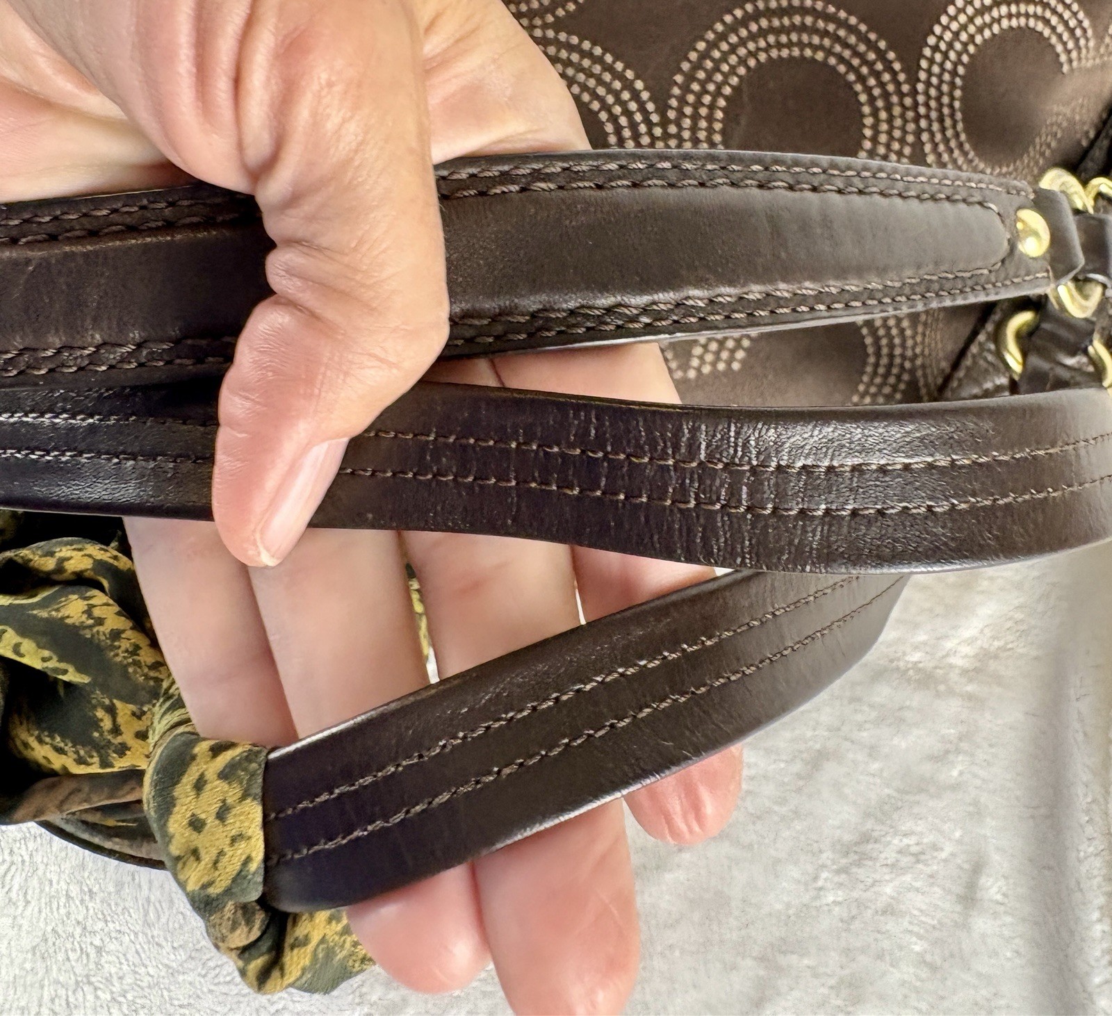 Coach Madison Dotted Op Art Sophia Satchel In Brown Sateen With Scarf