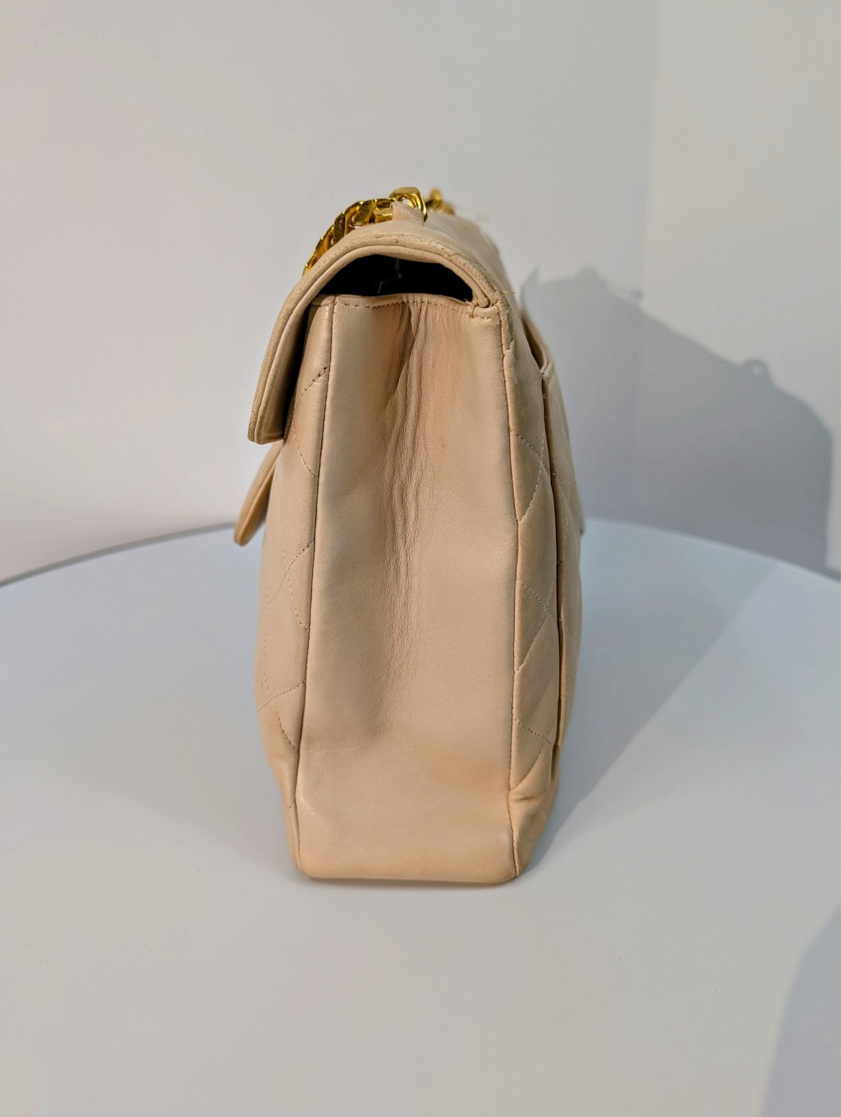 Chanel Vintage Lambskin CC Flap Shoulder Bag with 24K Gold-Plated Logo Chain