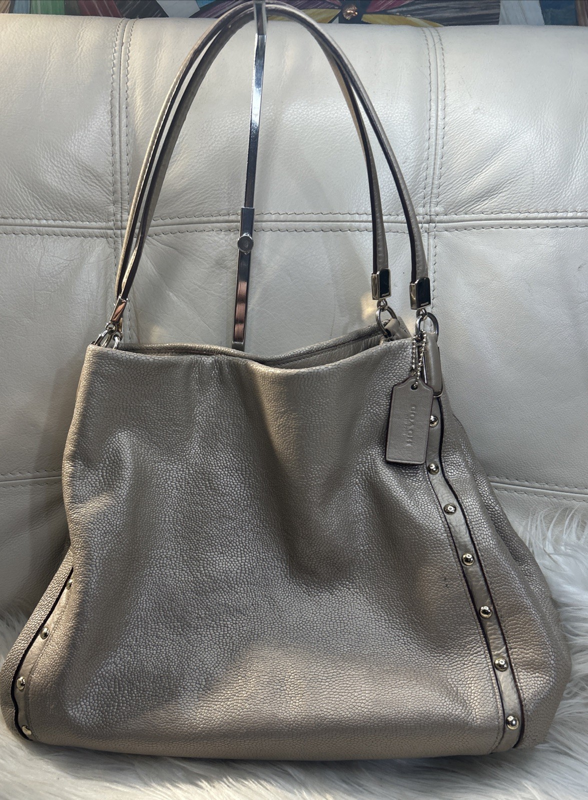 Coach Bag F35211 Phoebe Madison Studded Caviar Ret$495. Metallic Neutrals