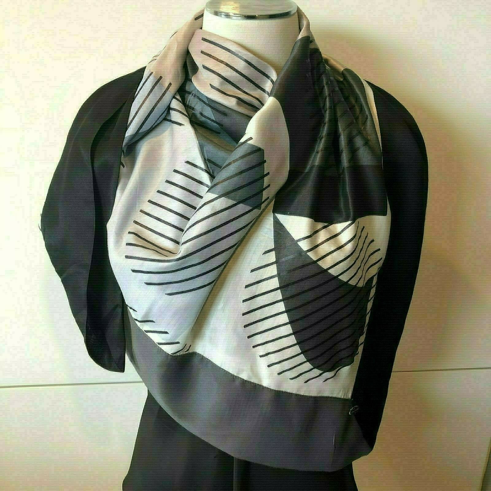 MIMCO Viscose/Silk Black,White & Charcoal Striped Print Large SCARF 110cmx110cm