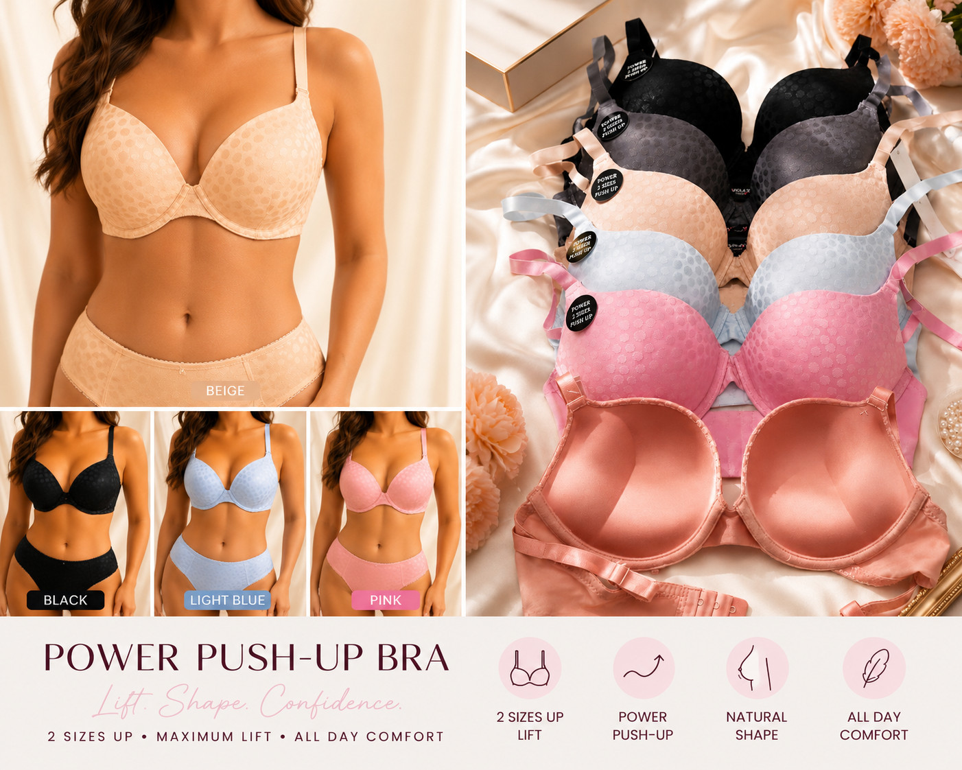 EXTREME DOUBLE PUSH UP Add 2 Cup Sizes Push-Up Bra Padded FREE RETURN 1,3 or 6pc