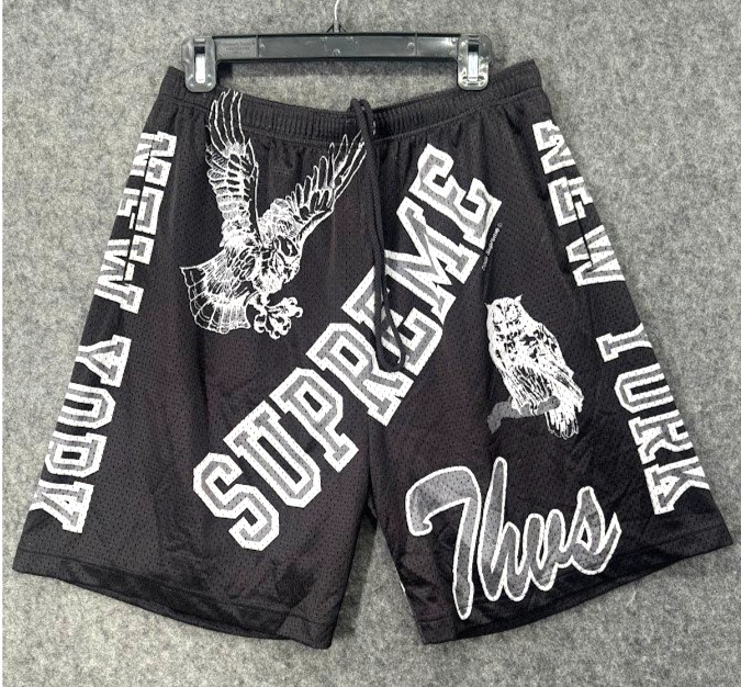 Supreme Thus Owls Mesh Basketball Shorts Black Graphic Print Mens Size M NY