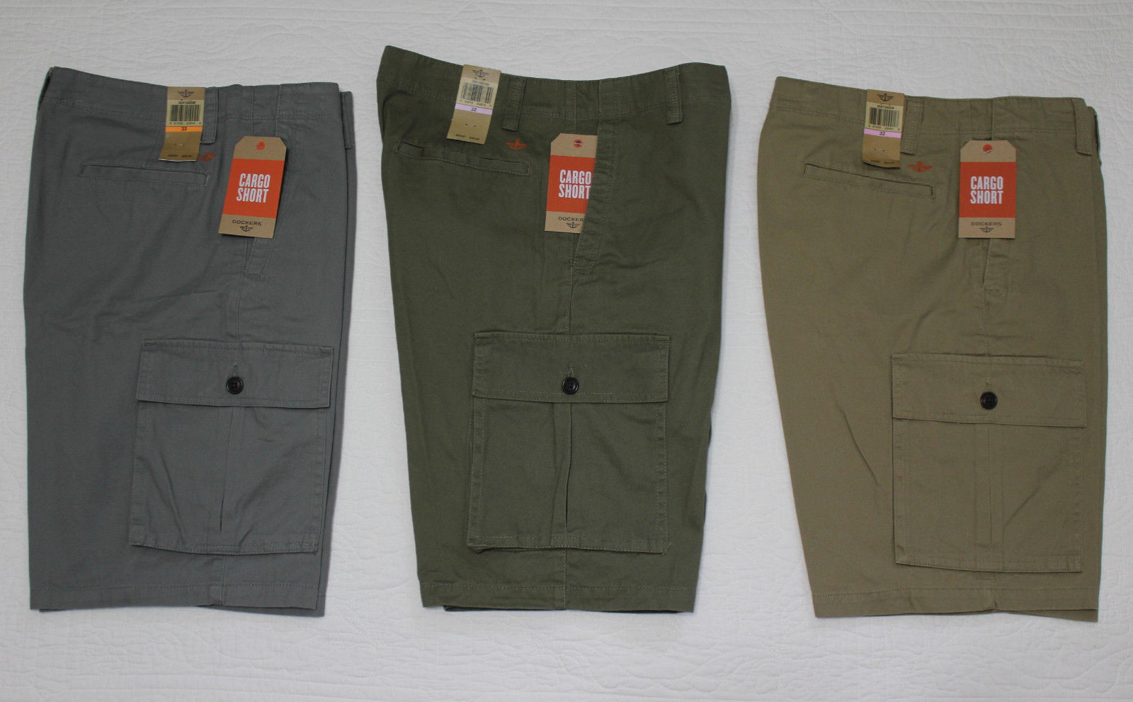NEW Mens Dockers Cargo Shorts Sz 30 32 33 34 36 38 42 44 Gray Green or Beige