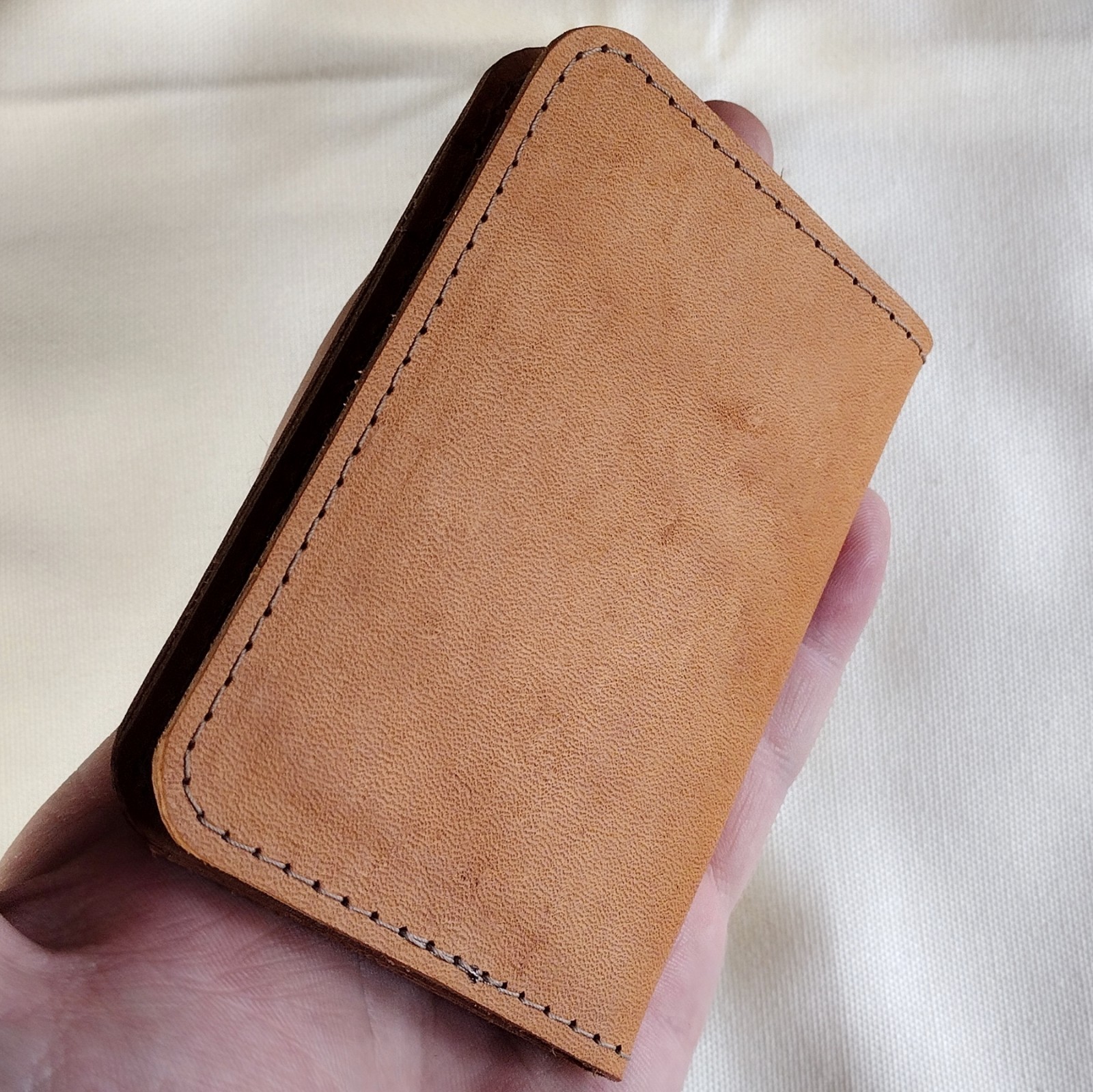 handmade 100% real leather wallet aged natural veg tan vertical bifold