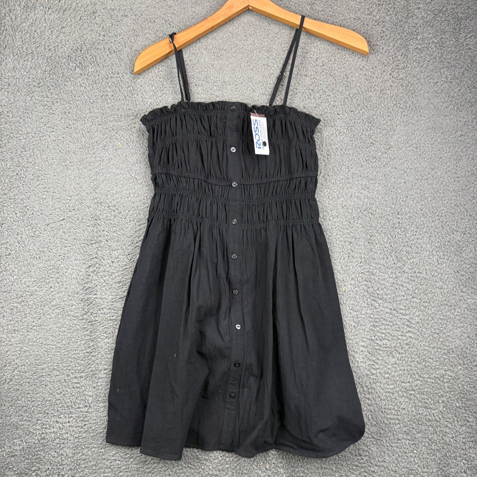 Hesperus Womens Black Smocked Button Front Mini Dress Size M NWT