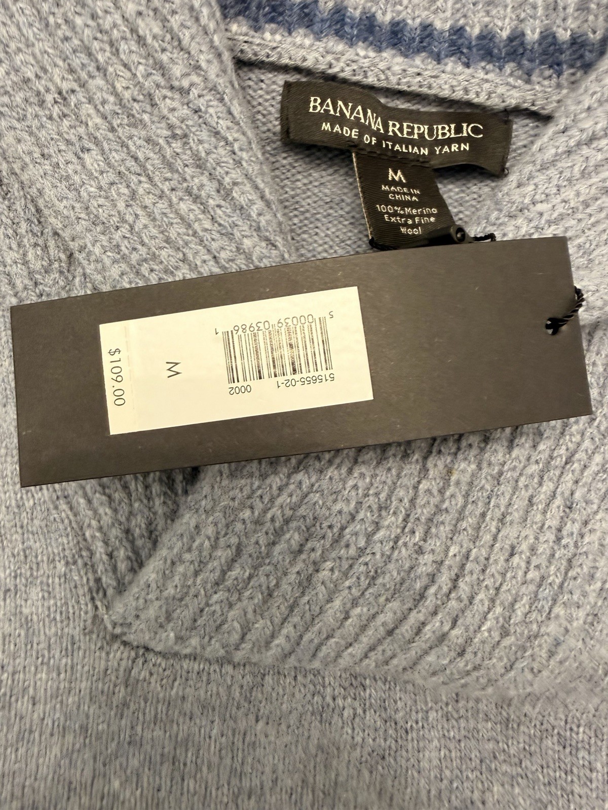 NWT Banana Republic 100% Merino Wool Shawl Collar Sweater Mens M Blue Italy