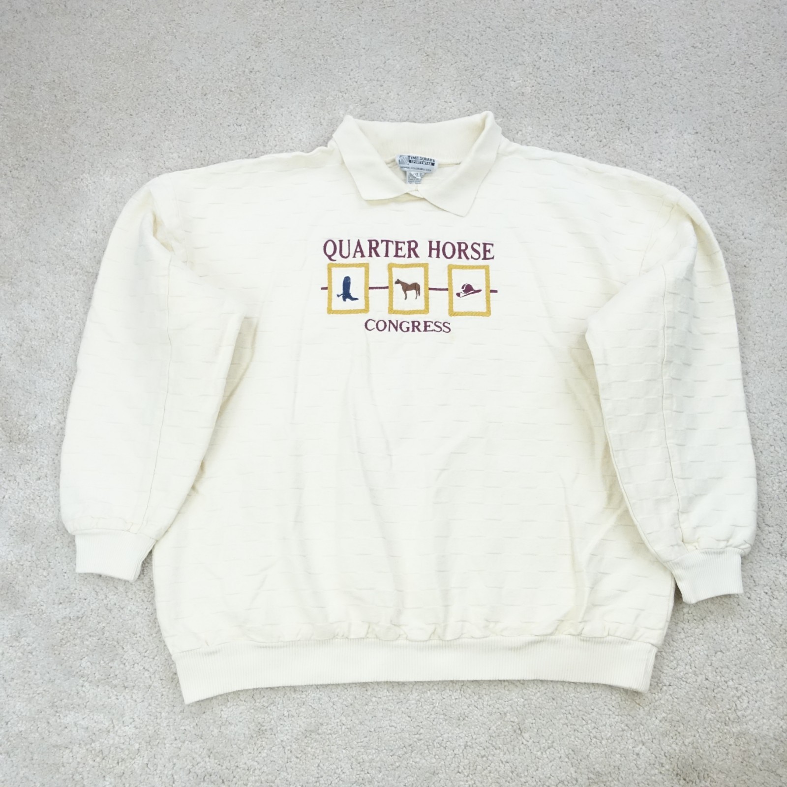 Time Square Sweatshirt Mens XXL Cream Quarter Horse Congress Western Cowboy Core