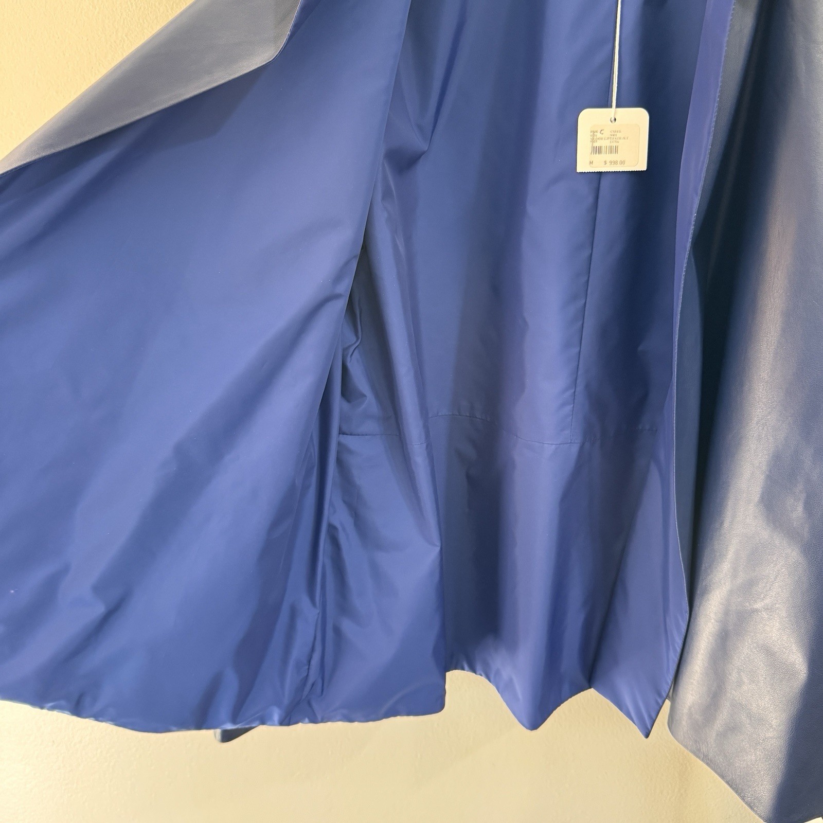 NWT Lafayette 148 New York Jacket Coat $998 M Leather Reversible Blue Drapey