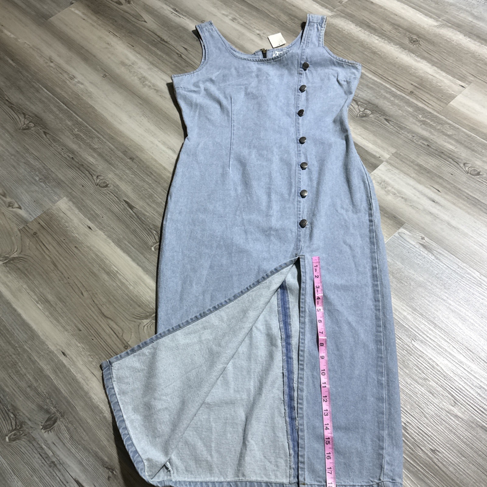 Vtg Denim Dress Maxi Buttons size L Western Rockabilly Zips Form Fitting RARE