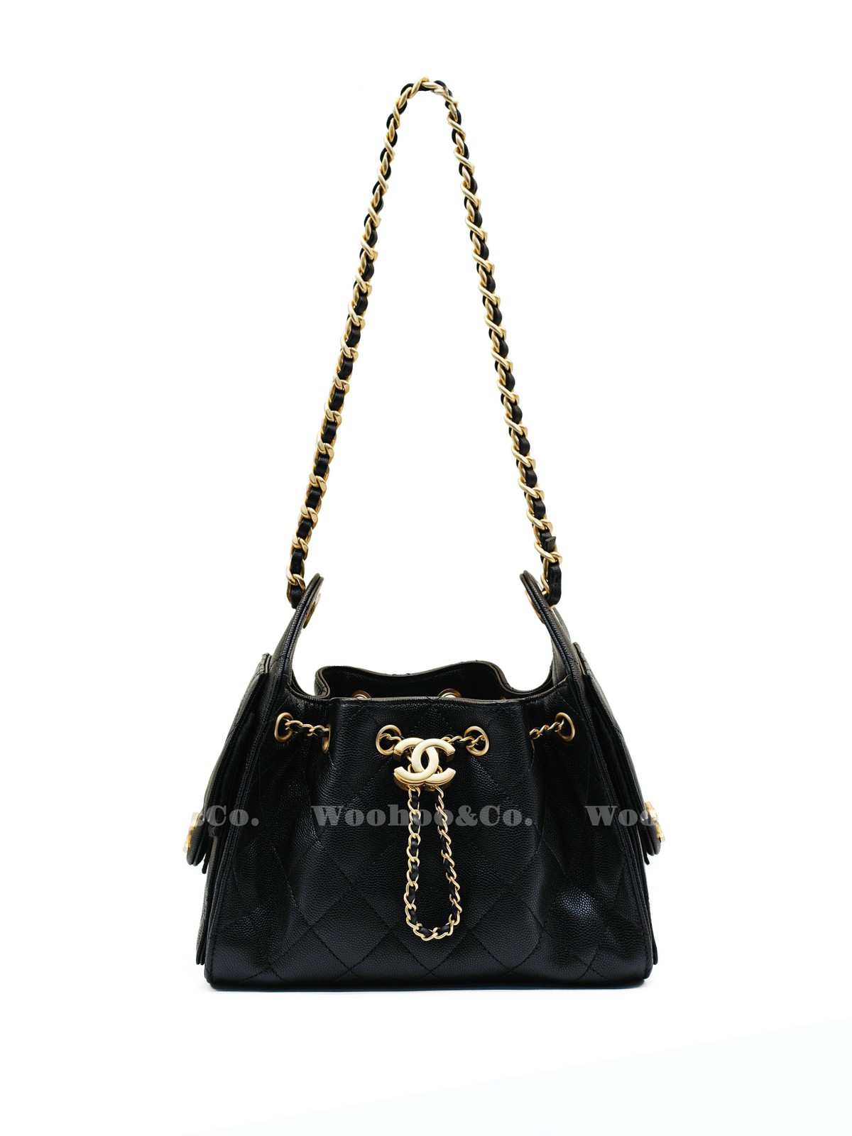 CHANEL Embossed Calfskin Shoulder Bag Mini Women’s Black 8.6 x 4.9 x 7.8 in