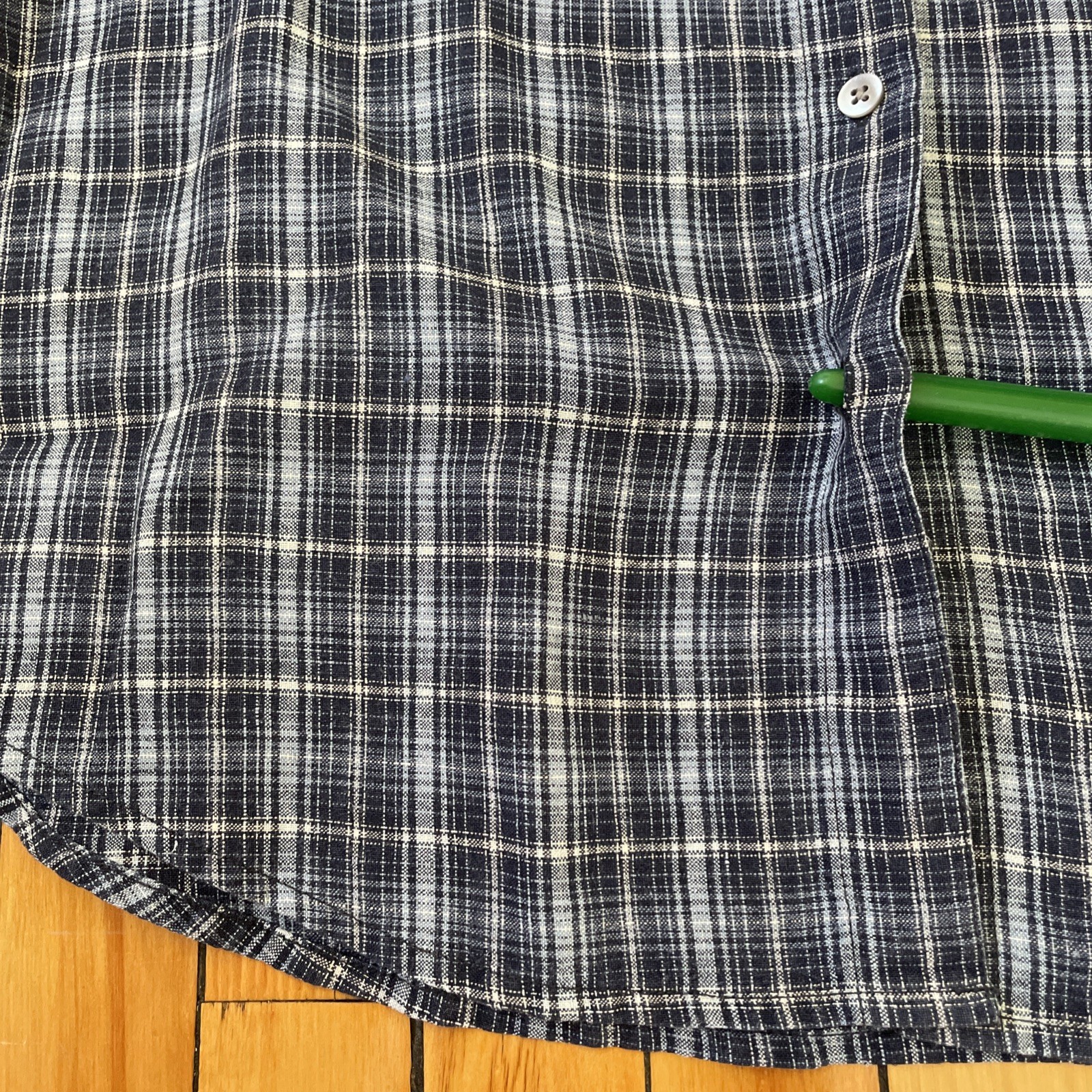 Vintage 90s Y2K Pendleton Blue Plaid 100% Linen Short Sleeve Button Up Womens M