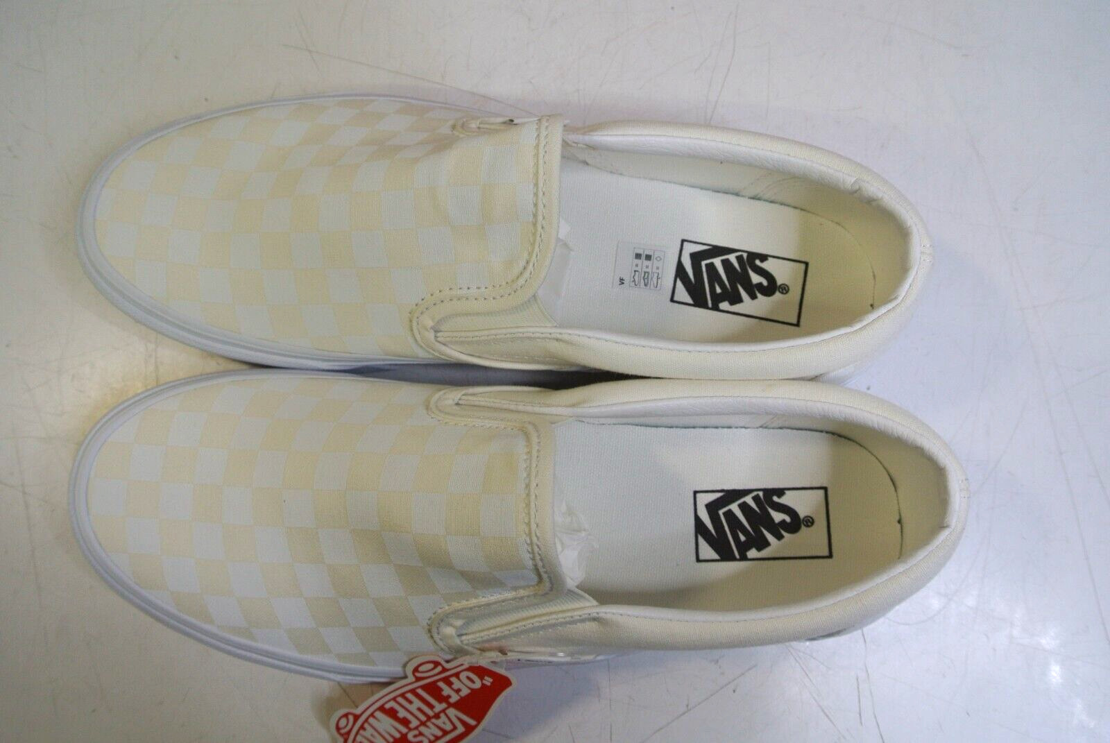 Vans VN000EYE Classic Slip On Cream Checkered Shoes Mens SZ 6, Ladies SZ 7.5