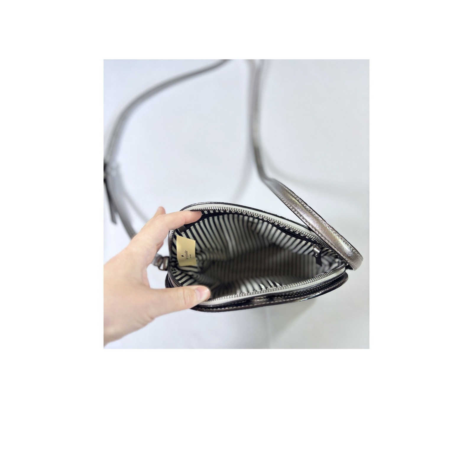 Kate Spade Cameron Street Hilli Metallic Silver Leather Crossbody Bag Purse