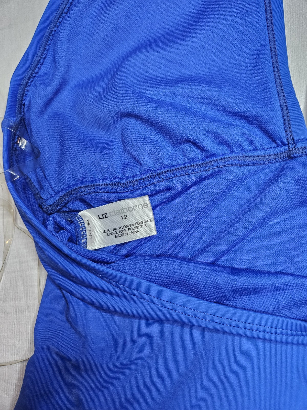 Liz Claiborne Blue Solid Halter One-Piece Swimsuit Size 12 Stretch