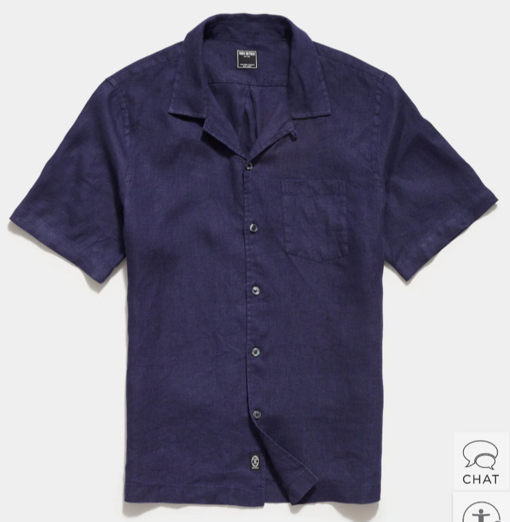 Todd Snyder NWT Sea Soft Irish Linen Camp Collar Shirt Navy Size XS SHB09075
