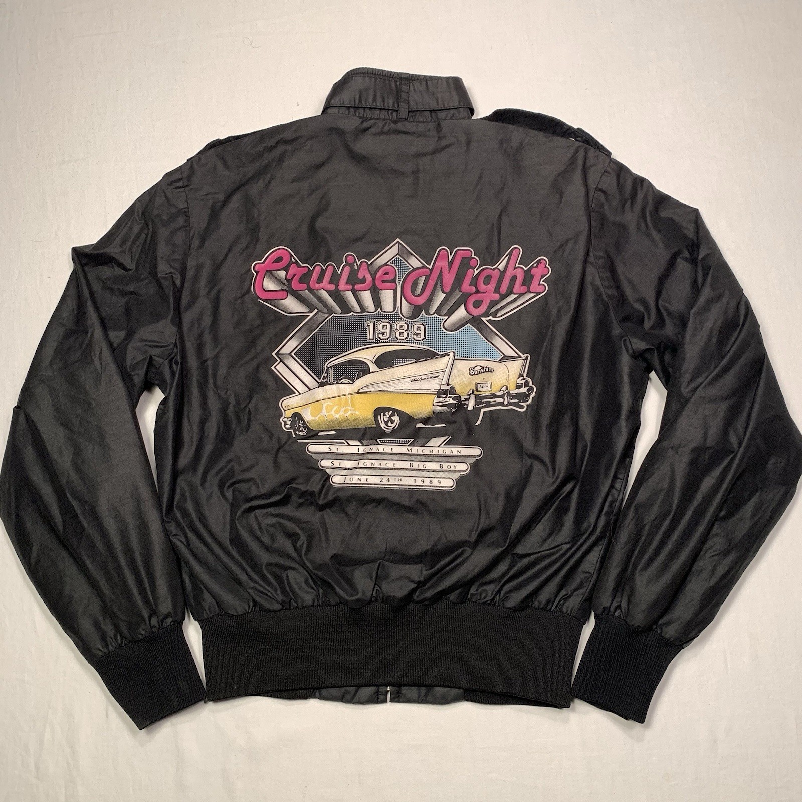 Vintage 80s Cruise In Graphic Jacket Mens Medium Windbreaker Sports Master Black