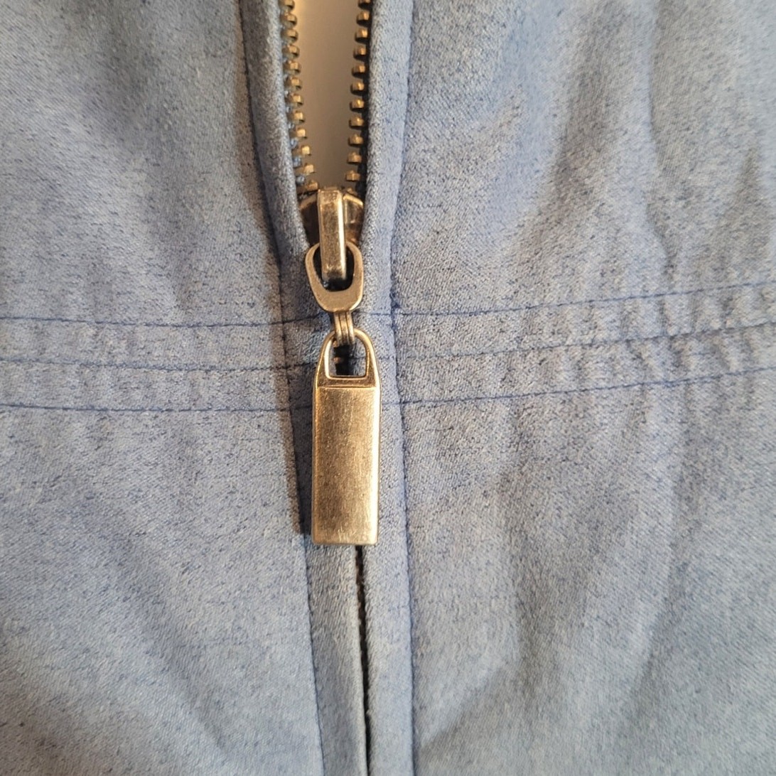 Blue Faux Suede Utility Jacket Thermolite Insulated Lightweight Winter Coat