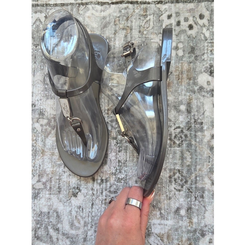 Coach Plato Silver Smoky Gray Jelly Sandal sz 7B Minimalist Casual Summer Basic