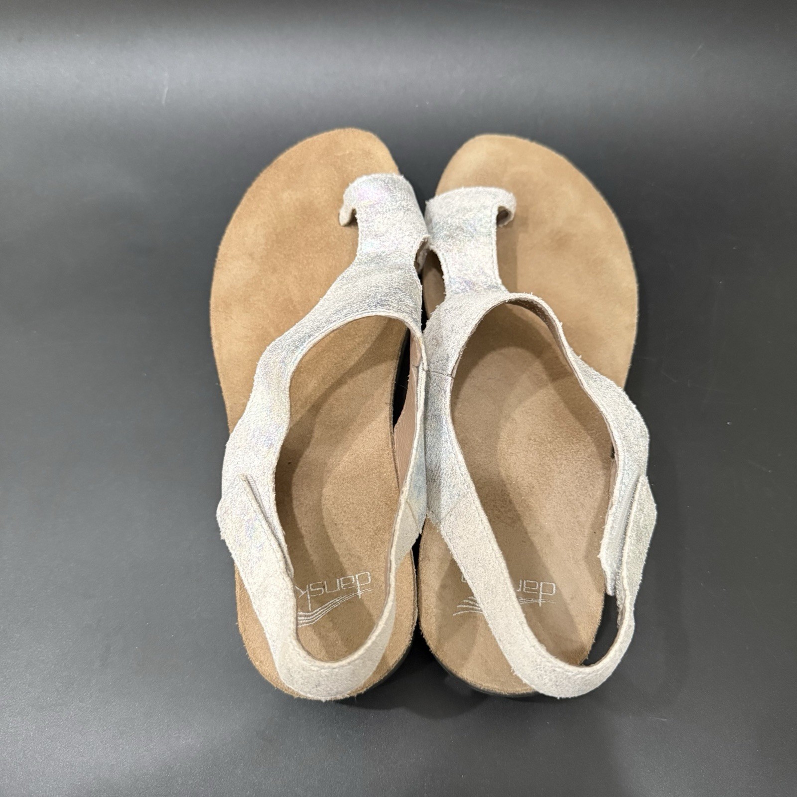 DANSKO Reece Pearl Petrol Iridescent Shimmer Leather Slingback Sandals Size 39