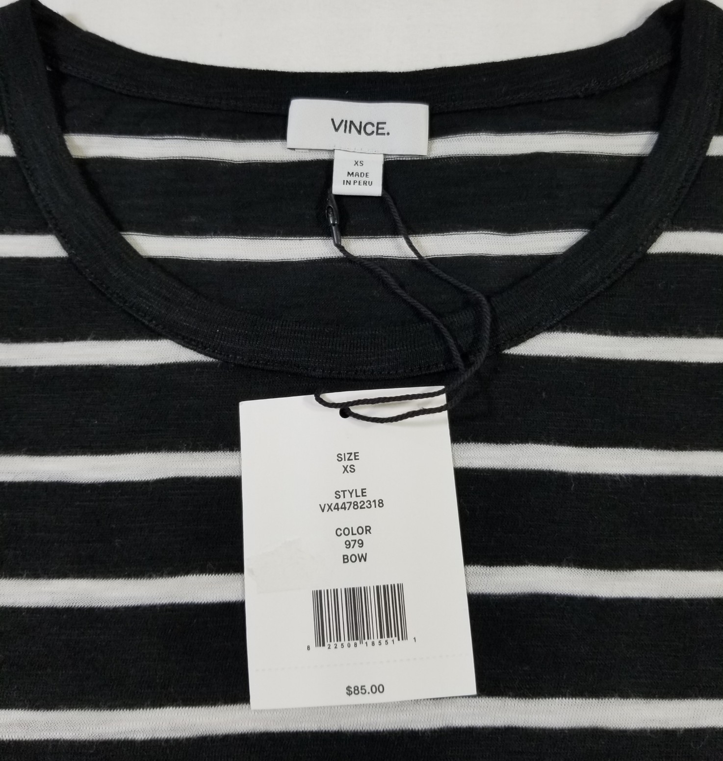 NWT Vince Feeder Stripe Pima Cotton Short Sleeve Tee Black-White Size XS, S $85
