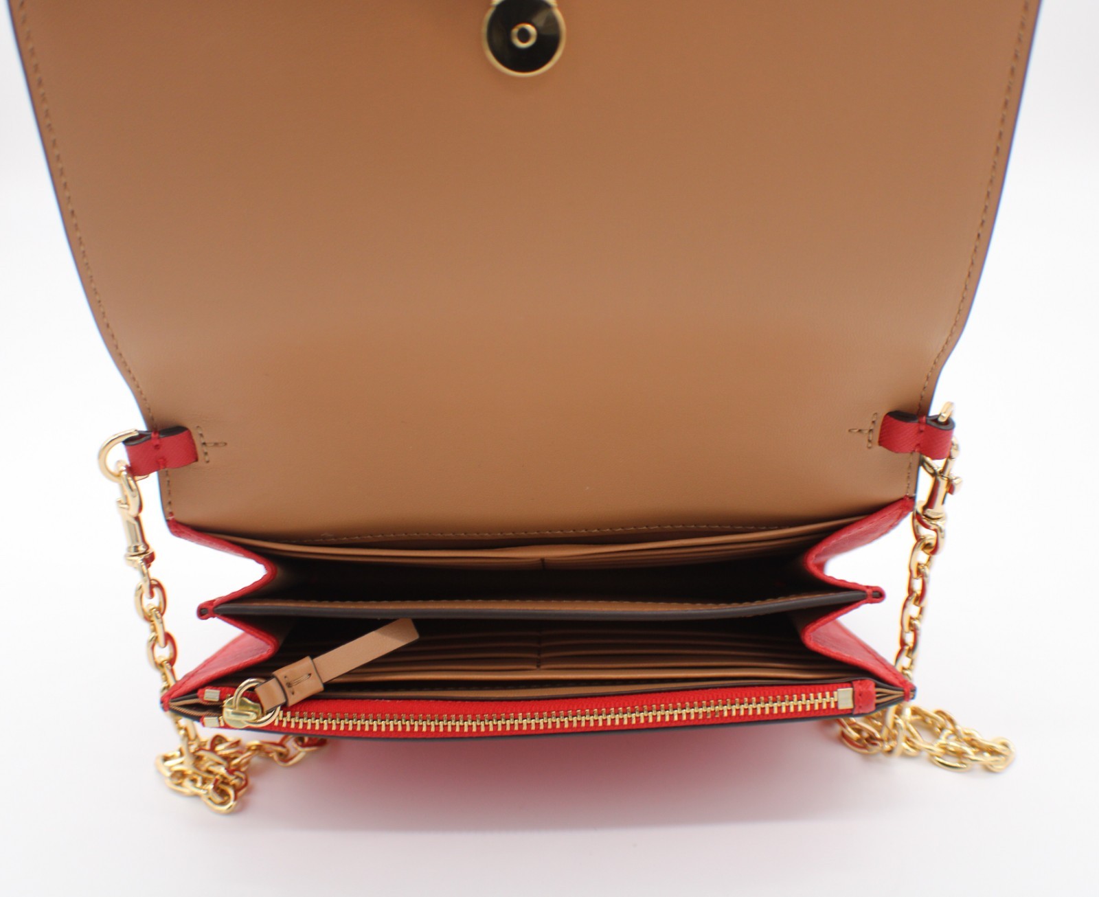 Tory Burch Robinson Chain Wallet Crossbody Bag in Poppy Orange/Cardamom
